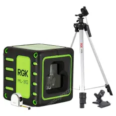 RGK ML-31G с калибровкой + штатив, кронштейн, рулетка - лазерный нивелир с зеленым лучом