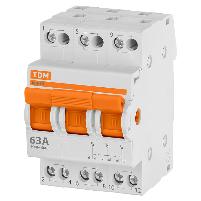 Модульный переключатель трехпозиционный TDM МП-63 3P 63А  для трехфазной сети