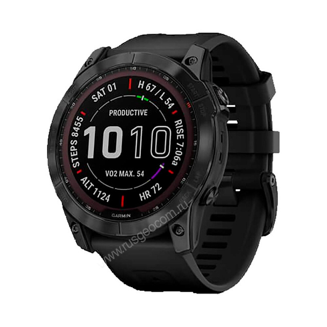 Часы Garmin Fenix 7X Sapphire Solar титановый черный DLC с силиконовым ремешком