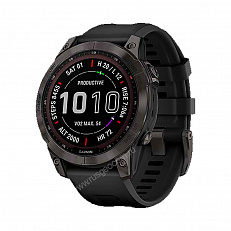 Часы Garmin Fenix 7 Sapphire Solar титановый серый DLC с черным ремешком