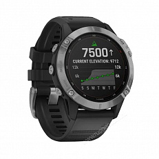 Смарт-часы Garmin Fenix 6 Solar серебристые с черным ремешком для тренировок