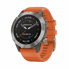 Часы Garmin Fenix 6 Sapphire титановый с оранжевым ремешком