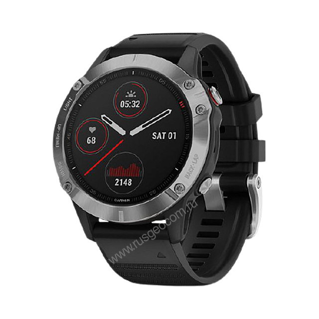 Часы Garmin Fenix 6 серебристые с черным ремешком