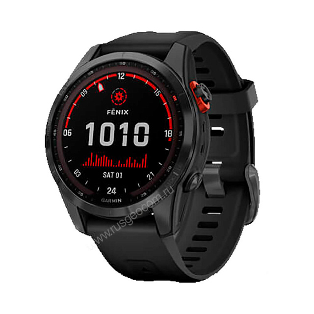 Часы Garmin Fenix 7S Solar серый с черным силиконовым ремешком